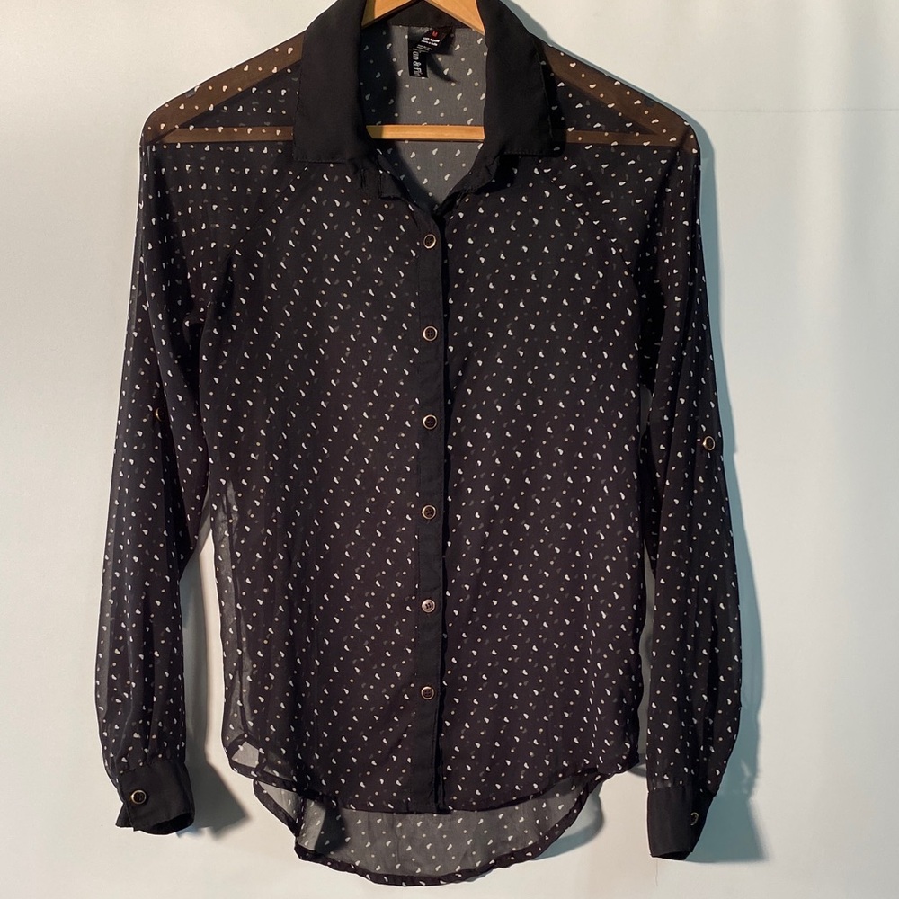 Fun & Flirt Black Sheer Blouse with Pattern